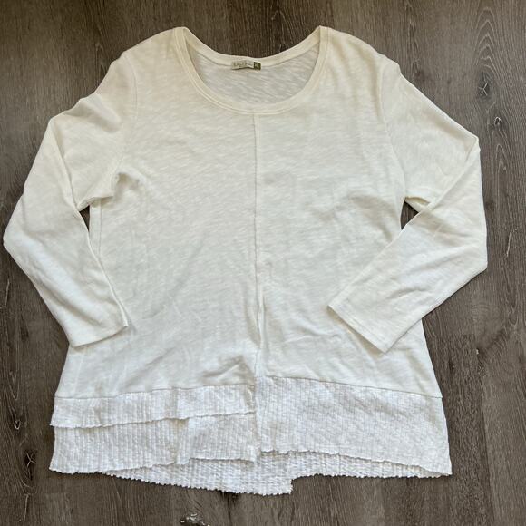 chalet et ceci Ivory Asymmetrical Lagenlook Art Ivory Knit Top Sweater Womens XL - Picture 1 of 10